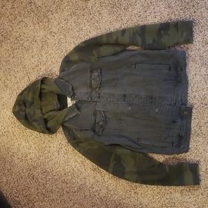 Hollister Black Denim & Camo Hoodie Jacket